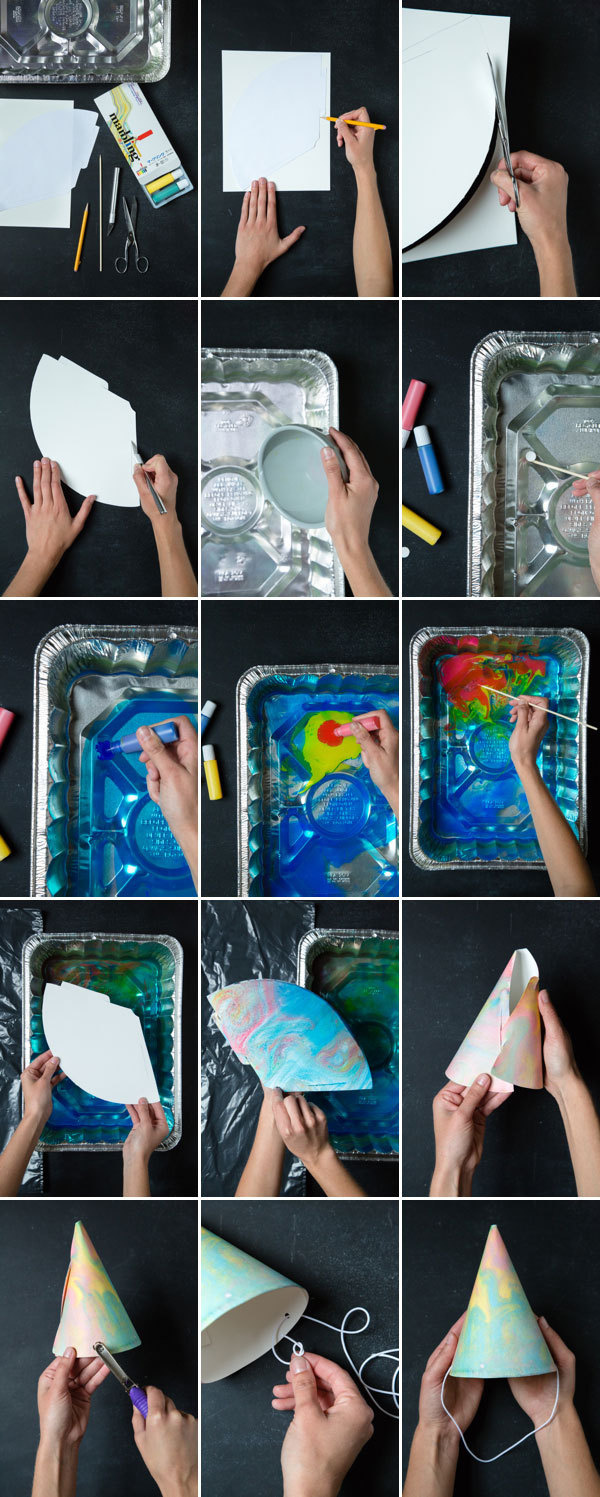 Marbleized Party Hats DIY | Oh Happy Day! #crafting