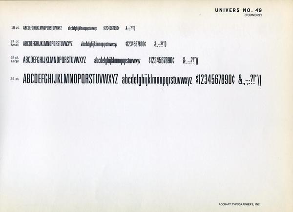 A specimen of Adrian Frutiger's classic Univers 49. #type #specimen