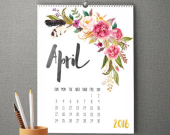 April, calendar, flower pattern