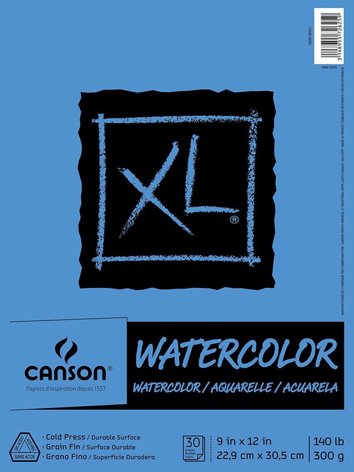 Canson (100510941) XL Series Watercolor Pad, 9″ x 12″, Fold-Over Cover, 30 Sheets