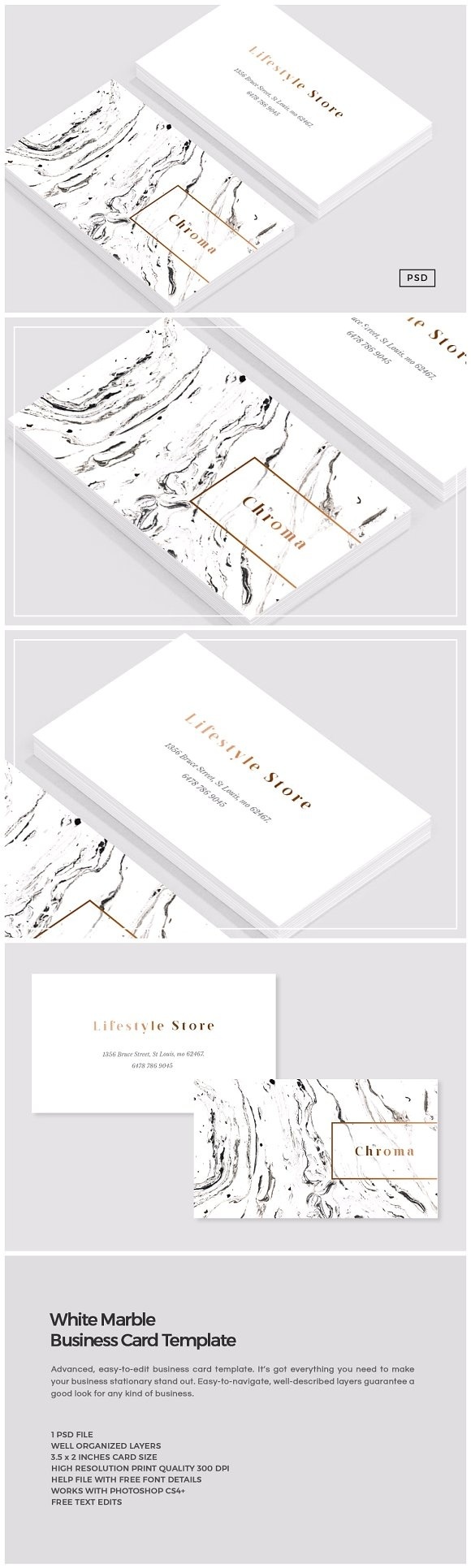 White Marble Copper Business Card - Business Cards