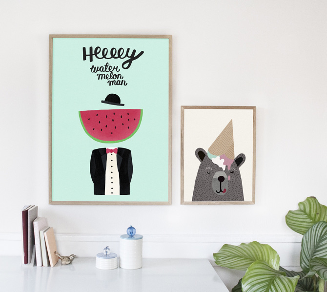 #nordic #design #graphic #illustration #danish #simple #nordicliving #living #interior #kids #room #poster #watermelon #man #fruit #suit