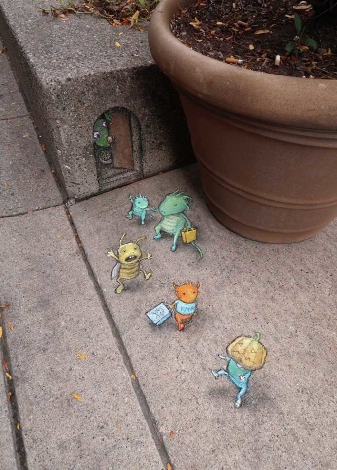 Sidewalk Chalk Drawings on the Streets of Ann Arbor by David Zinn