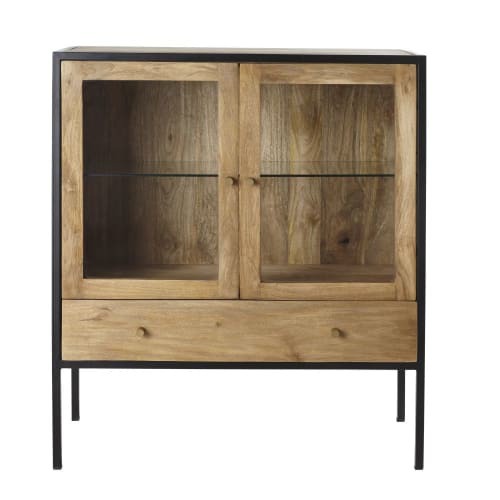 Credenza alta a 2 ante e 1 cassetto in legno massello di mango e vetro temprato Junter | Maisons du Monde