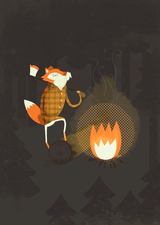 Fox by Blake Suarez #fox #camping #texture #illustration #fire #poster #blake #suarez #forest