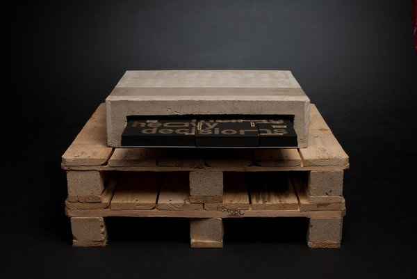 Heavy book design! Lith. facing heavy decisions by Nico Bats, Tobias Gebert and Sebastian Zimmerhackl #concrete #laser #black #engraving #slipcase #editorial #heavy