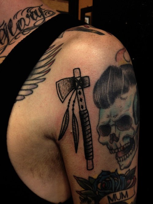 poked tomahawk for mikey. #tattoo #tomahawk
