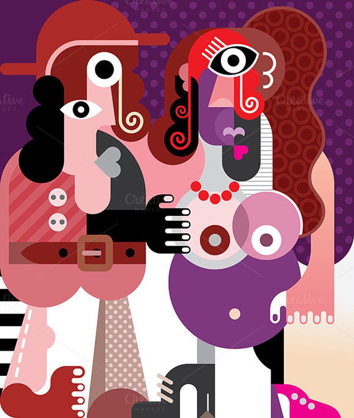 Man in hat and naked pregnant woman #abstract #couple #woman #people #illustration #man #pregnant