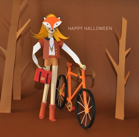 Chloé Fleury #fox #illustration #bike #papercut #forest #ginger #trees