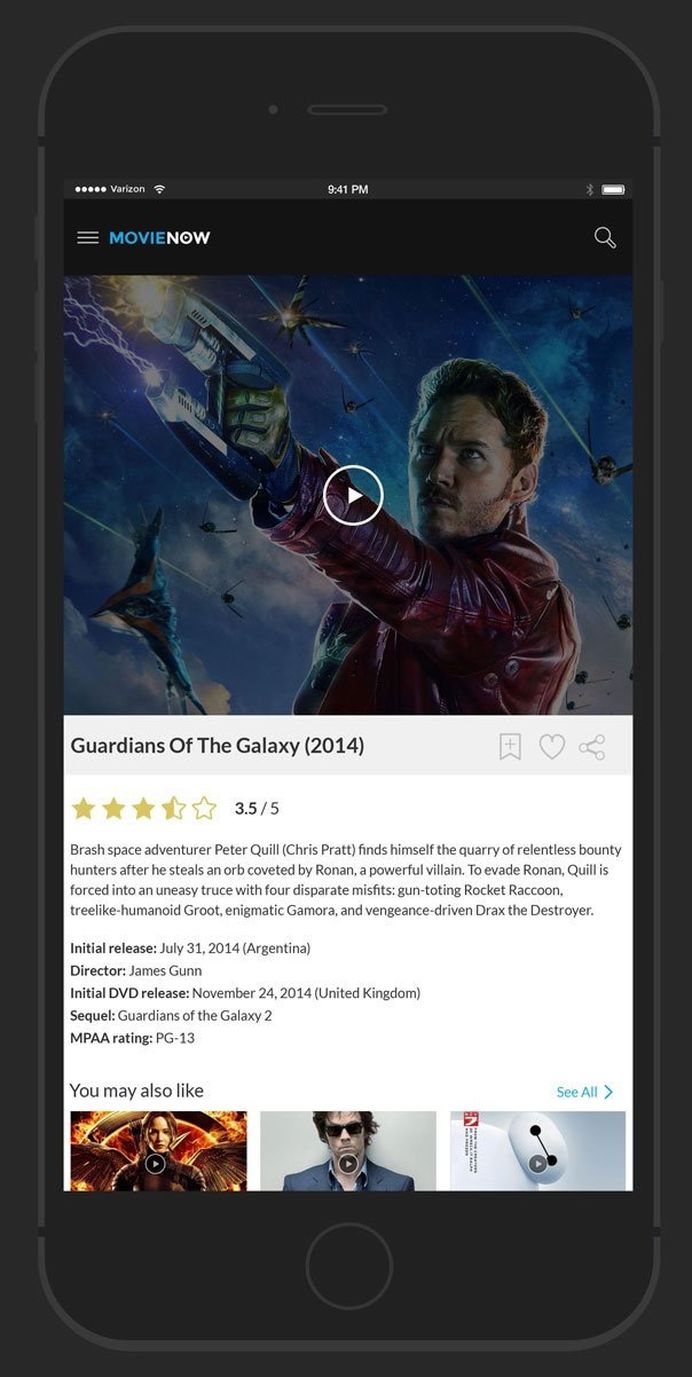 MovieNow – 7 Free Movie iPhone App Screens Design PSD