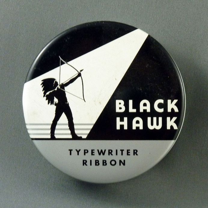 Black Hawk Typewriter Ribbon #packaging #grayscale #illustration #indian