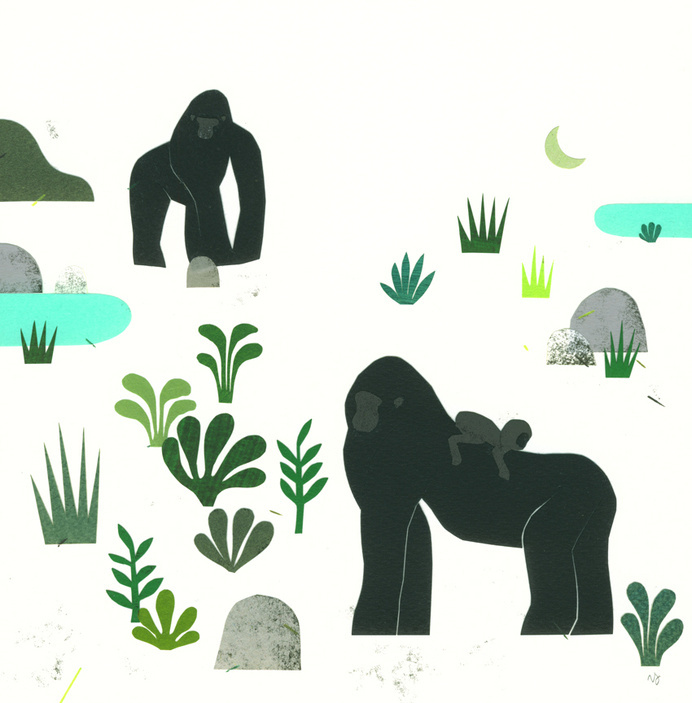 Veronique Joffre, "Africa in Crouch End" exhibition, colagene.com #woman #africa #block #illustration #nature #gorilla #paper #cutout