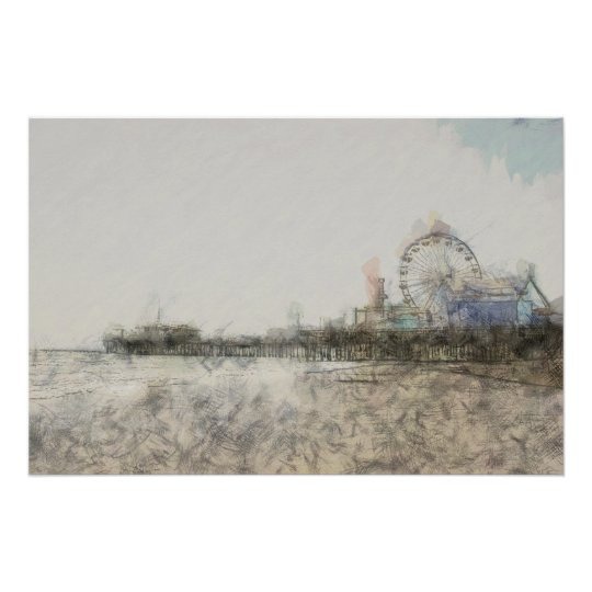 Scribbled Santa Monica Pier Poster