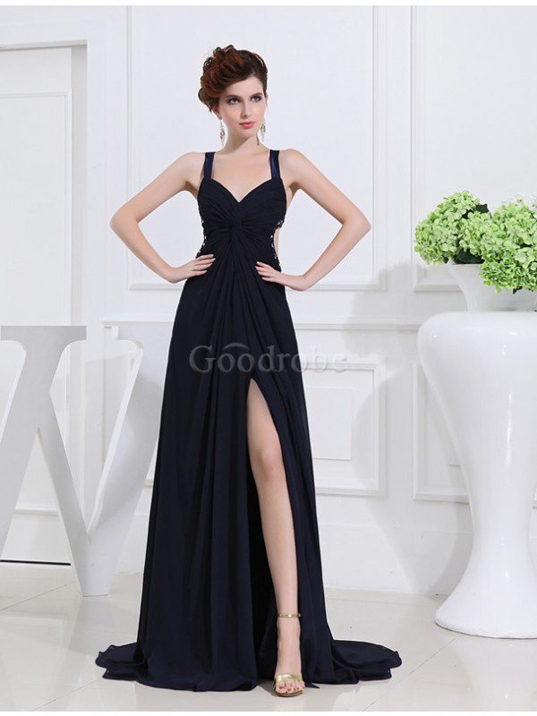Robe de bal a-ligne longueur au niveau de sol avec perle avec sans manches v encolure