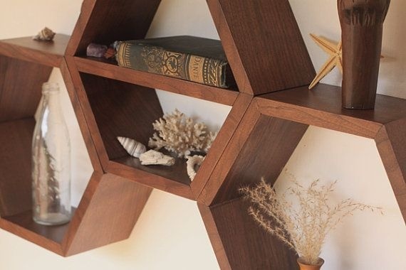 Geometric Wood Shelf - Middle Shelf Hexagon - Set of Threexe2x80xa6 #wood