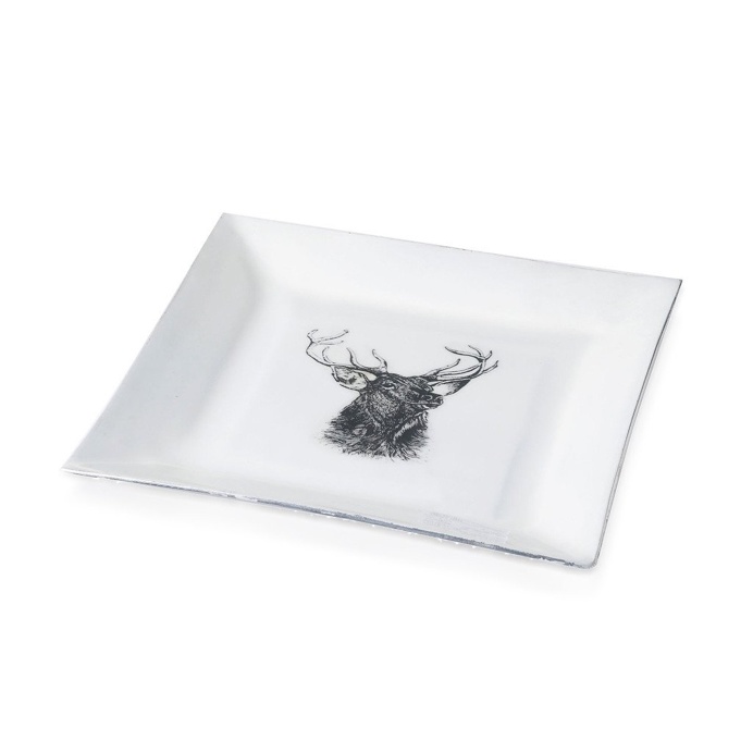 Stag Plate Square Aluminium And Enamel White 22cm x 22cm