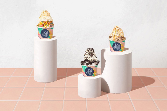 Ice Scream - Mindsparkle Mag Asthetique designed Ice Scream – the first established nitrogen ice cream shop in Bronx, NYC. It's cool, sweet and and the pop of color is a piece of joy! #logo #packaging #identity #branding #design #color #photography #graphic #design #gallery #blog #project #mindsparkle #mag #beautiful #portfolio #designer