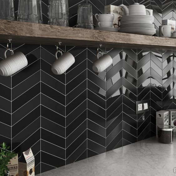 Arrows Gloss Black | Chevron Tiles | Porcelain Superstore