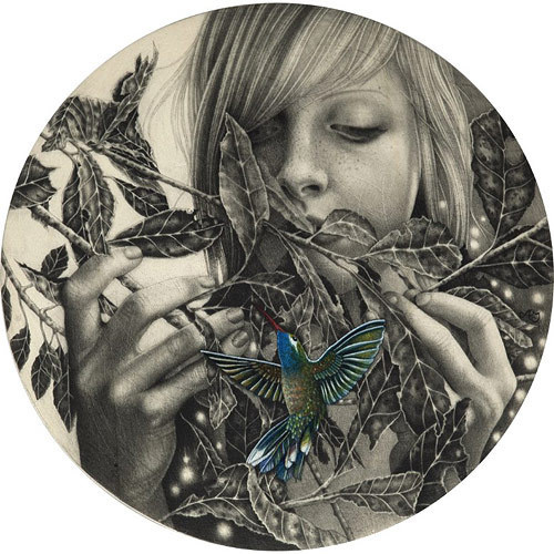 Artist Alessia Iannetti #alessia #hummingbird #girl #lannetti #illustration #circle #leaves