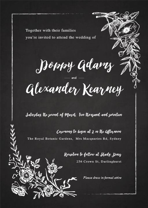 Floral Chalkboard - Wedding Invitations #paperlust #weddinginvitations #weddingstationery #weddinginspiration #card #paper #design #digital