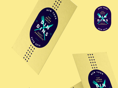 Din Dins Business cards design submitted to client. Clean and clear, this mock up doesn't show the yellow in the best light, but would like