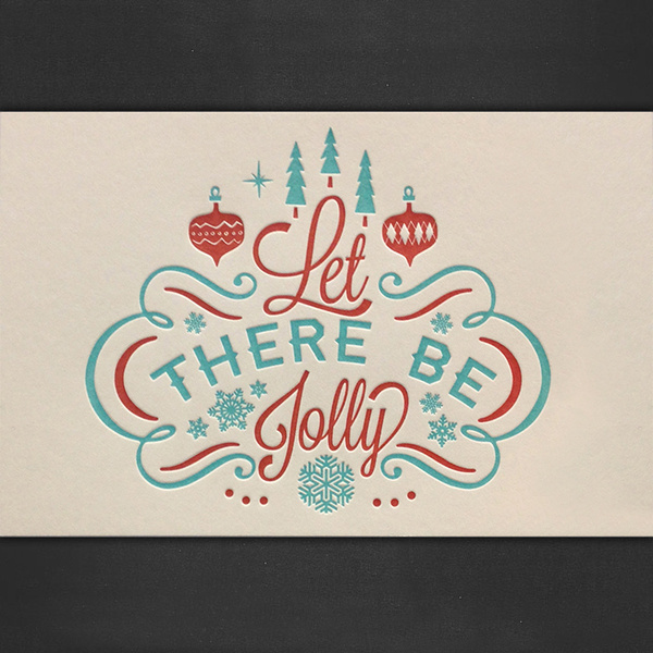 Let There Be Jolly Letterpressed Cards #card #letterpress #snow #ornaments #christmas #snowflake #vintage #trees