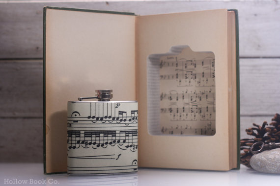 Vintage Book Safe & Musical Notes Liquor Hip Flask The Music Lovers Handbook #safe #flask #books #book #hollow #notes #vintage #music