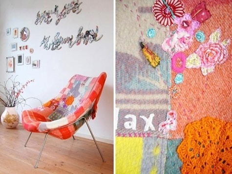 diy project: jane's patchwork chair | Design*Sponge #reupulstry #chair #textiles #wall #art #wool #patchwork