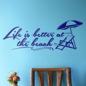 Life is better at the beach! Perfect wall sticker to for beach themed home decor--for a living room or beach house. http://cozywallart.com/ #wall #quotes