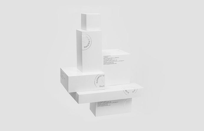 Logo and packaging with silver foil finish for Alberto Senties Catering designed by Anagrama #bb