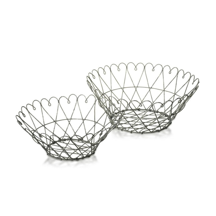 Baskets Heart Metal Brown Set of 2, 22.5cm and 26cm