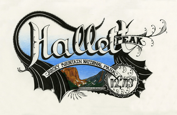 Hallett #mountain #design #colored #illustration #nature #pen #type #pencil #hand #typography