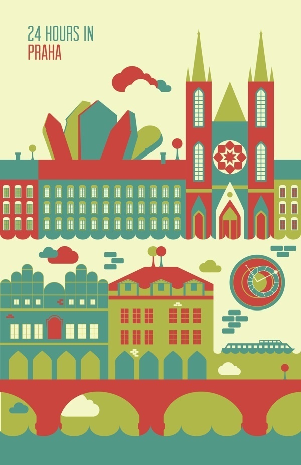 24 hours in Praha #praha #24 #hours #illustration #poster #prague