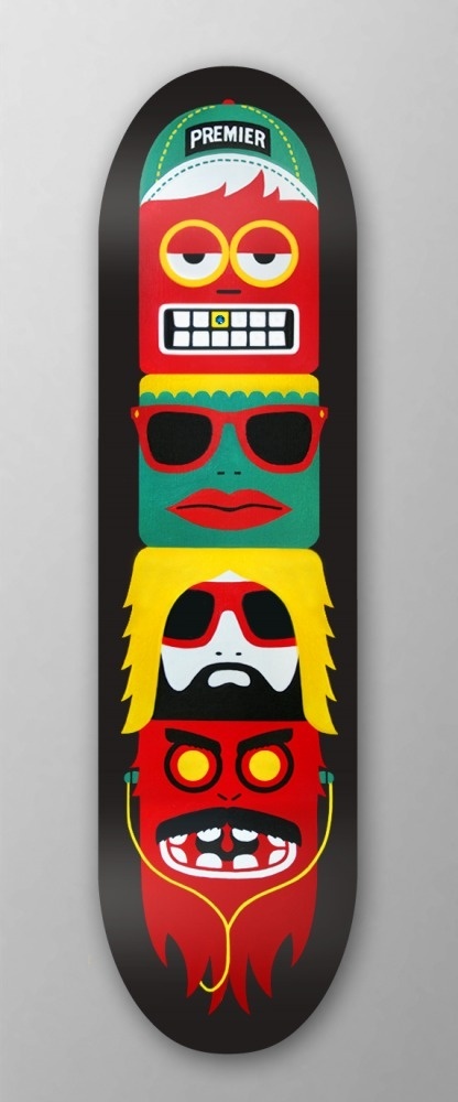 Premier - Skateboard Totem (mkn design - Michael Nÿkamp) #white #red #premier #yellow #black #skateboardtotem #characters #green