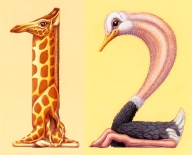 animalnumbers.jpg (JPEG Image, 383 × 310 pixels) #giraffe #ostrich #graphic #illustration #number #type #animal