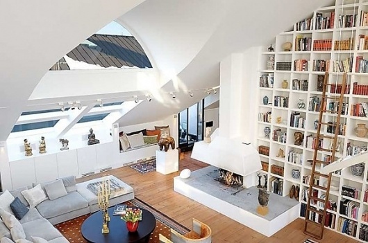 1-Impressive-Loft-on-Östermalmstorg-Square-in-Stockholm.jpg (600×398) #interior #design #windows #homes #architecture #fireplace #bookshelf