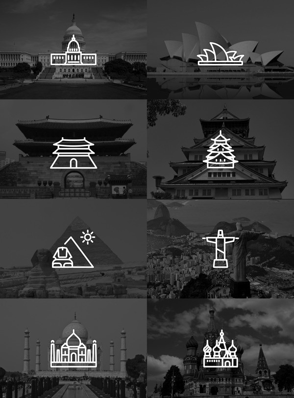 Touristic icon design by Yoon J Kim. #minimal #icons #travel #monuments