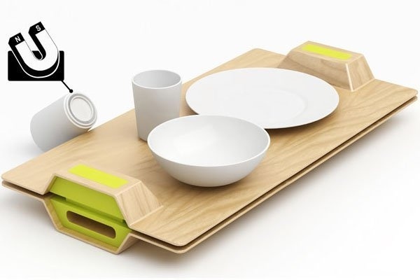 The Magic Magnetic Tray is more than a dream come true for those who keep spilling food and drinks on their tray. #modern #design #product #magnetic #industrial #tray #style