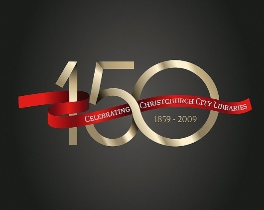 Christchurch City Libraries 150 Celebration - concrete #christchurch #ccc #years #150 #library #ribbon #gold #typography