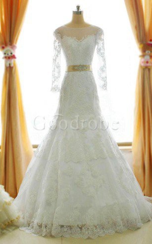 Robe de mariée appliques fermeutre eclair avec décoration dentelle de sirène cordon