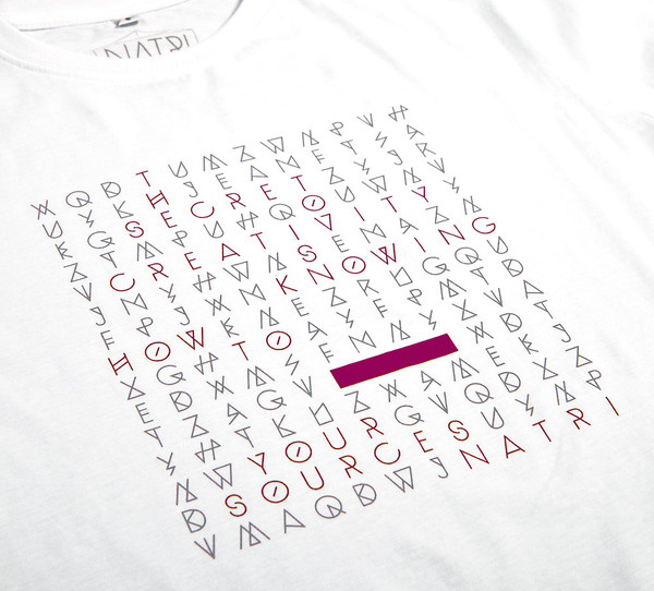 NATRI - word search - T-Shirt (white): THE SECRET TO CREATIVITY IS KNOWING HOW TO HIDE YOUR SOURCES #silkscreen #apparel #modern #print #design #graphic #shirt #minimal #fashion #type #typography