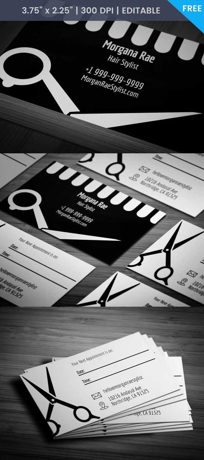 Free Hairdresser With Appointment Business Card Template