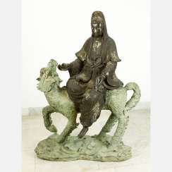 Large Asian bronze group of Guanyin