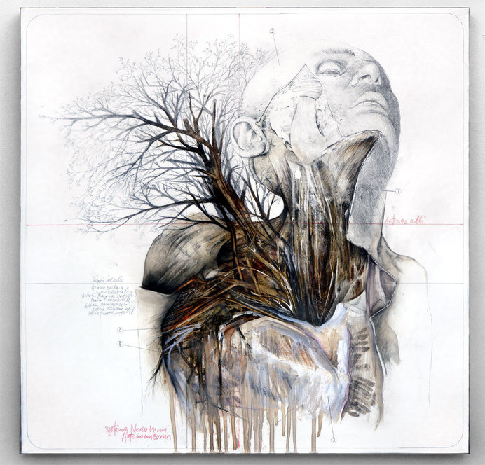 Nunzio Pacis Graphite and Oil Paintings Merge Nature and Anatomy plants nature animals anatomy #painting #graphite #art