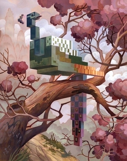 Pixel Animal Series | Fubiz™ #tree #pixel #bird #chineese #painting #art #fine