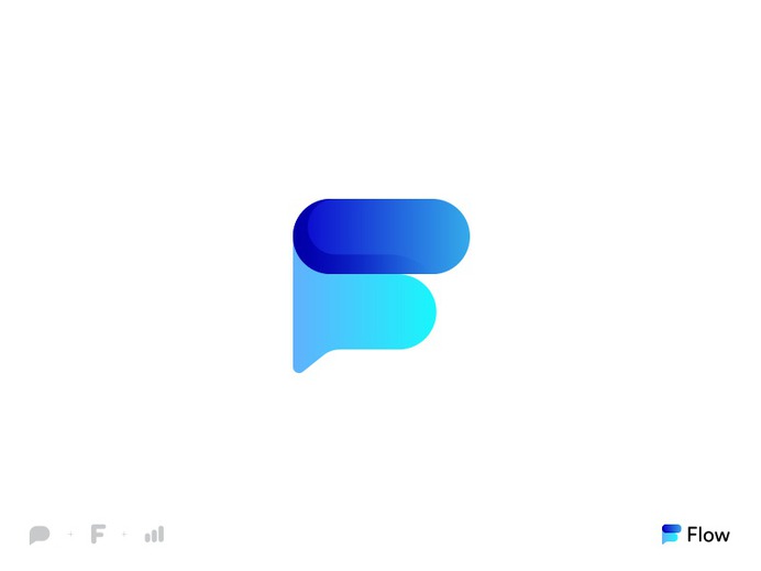 Flow chat stats f geometric monogram logotype wordmark icon symbol mark logo design logo