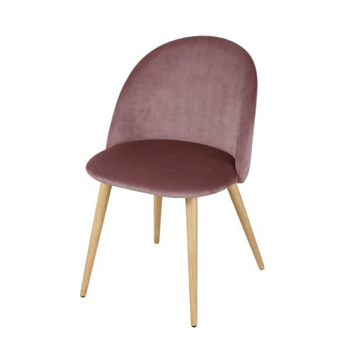 Sedie professionali vintage in velluto rosa e metallo imitazione rovere (x2) Mauricette BUSINESS | Maisons du Monde