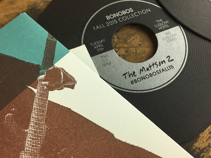For their Fall 2015, Bonobos wanted to do something special for their invitation. IT was designed to be a 7″ record, which fit into an env