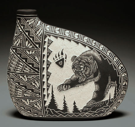 Bear, Sgraffito, scratch, native, ceramic