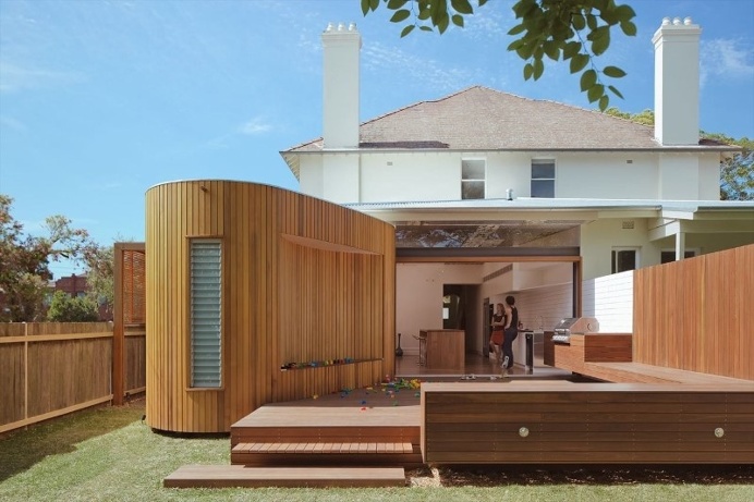 Bold conceptual approach for adding a open kitchen to a semi-detached home